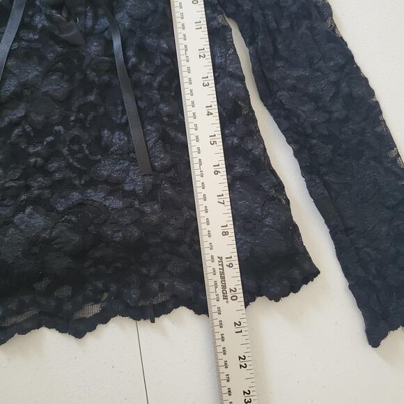 90s Y2K Whimsigoth Shirt Women XS Black Sheer Lace Long Sleeve Satin Lace-Up - Picture 6 of 8